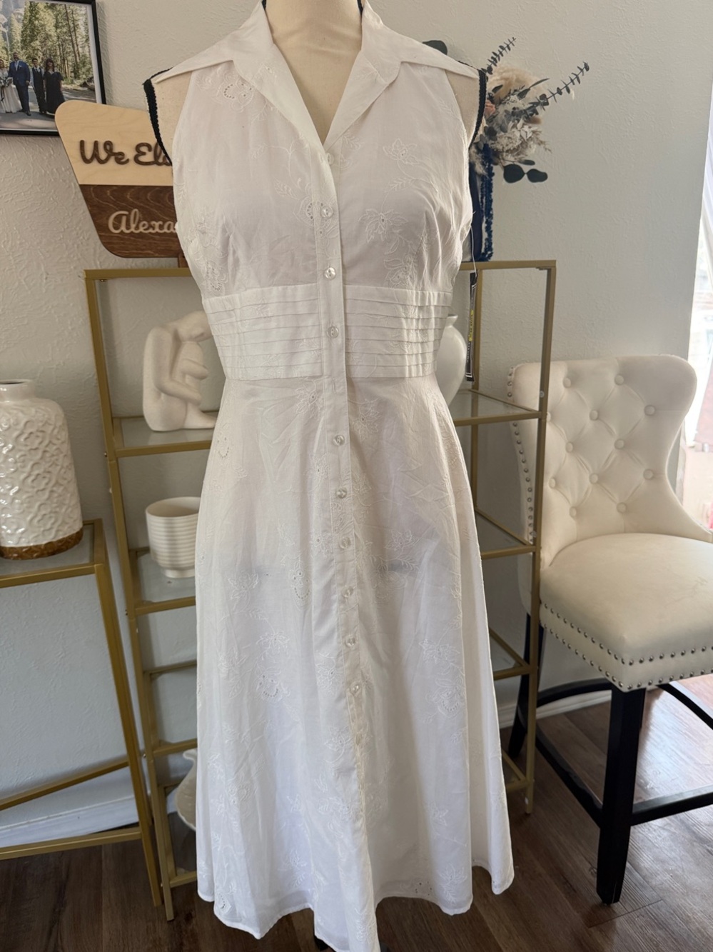 Positive Attitude White Sleeveless Button-Front Dress